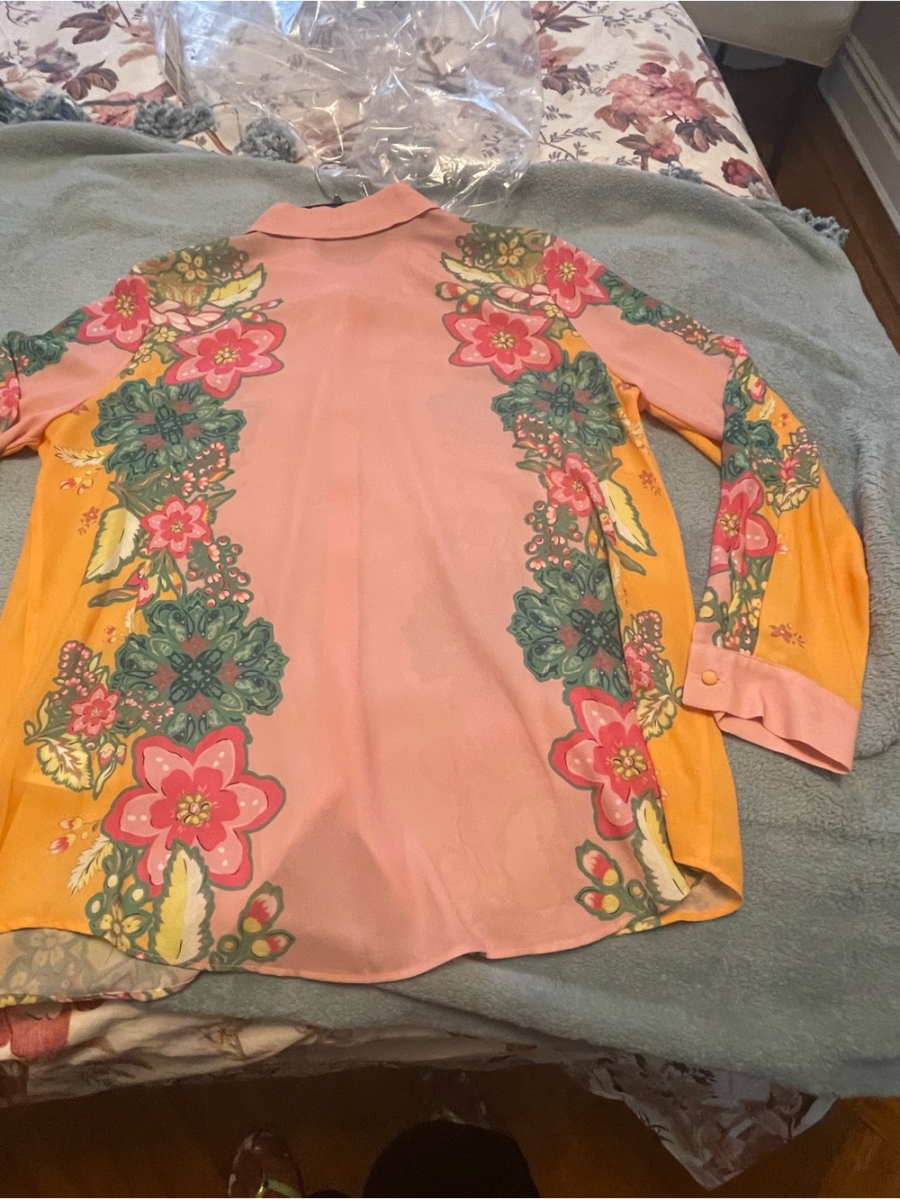 T Tahari Pink and Yellow Floral Button-Down Shirt - Picture 4 of 7